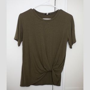 Olive green t-shirt with twisted knot detail